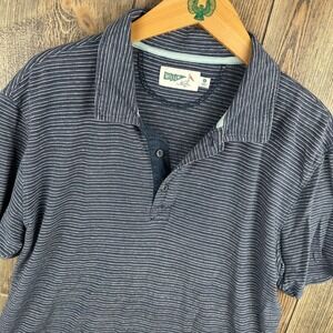 Wellen Striped Polo Shirt Hemp Organic Cotton Navy Blue Men Size Large Huckberry